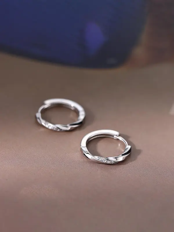 S925 Sterling Silver Hoop Earrings, Fashionable Zirconia Decor Earrings for Women & Girls, Trendy All-match & Exquisite Jewelry for Birthday Gift 5
