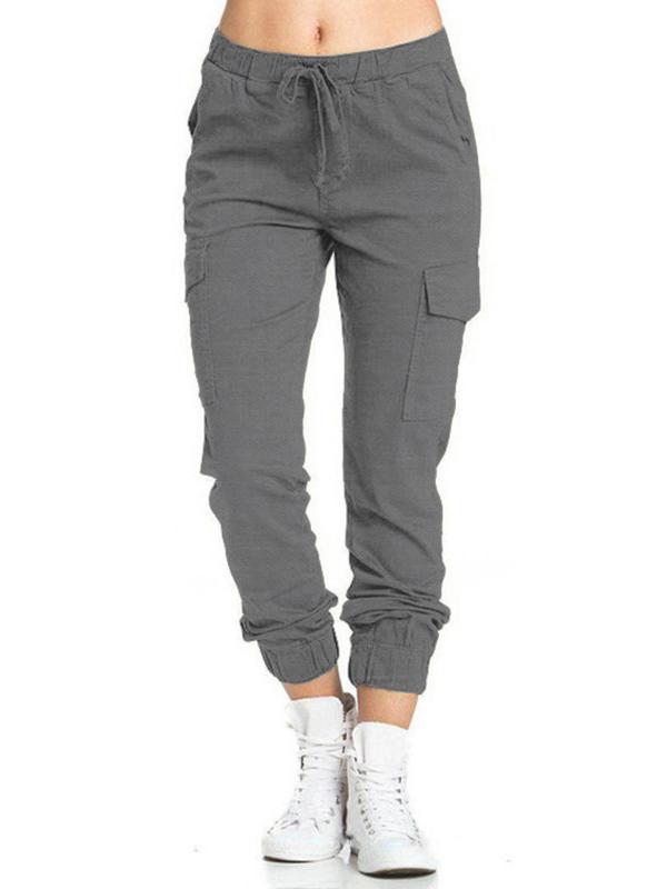 Women's Minimalist Solid Tie Front Elastic Waist Cargo Pants, Lady Basic Casual Comfort Jogger Cargo Pants for Daily Wear, Womenswear Trouser, Pants for Men, Summer Outfits 2024, Ladies Bottoms for Summer 2