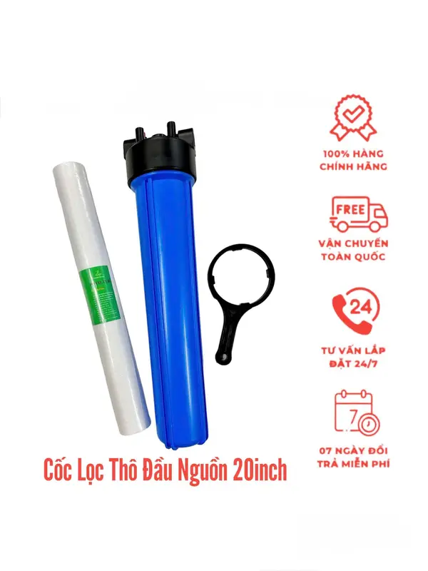Cốc Lọc Thô Đầu Nguồn 20inch Ren 21 - Loại Bỏ Bùn Đất Rỉ Sét - Lọc Chặn Đầu Nguồn Sử Dụng Phù Hợp Các Hộ Gia Đình (chưa ốc) 1