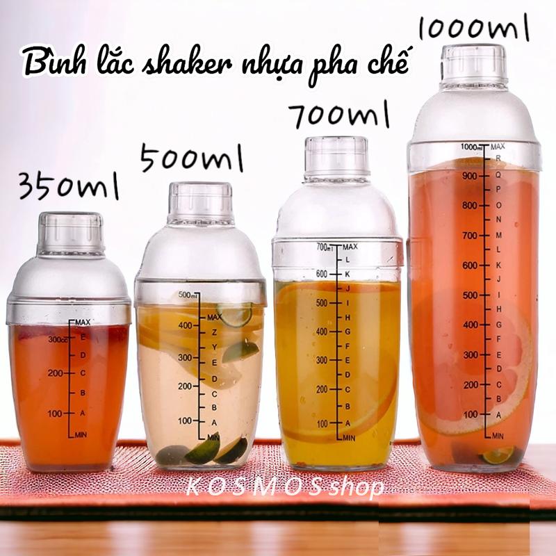 Bình lắc Shaker pha chế nhựa chia vạch đen 350ml- 500ml - 700ml - 1000ml - nắp bình lắc