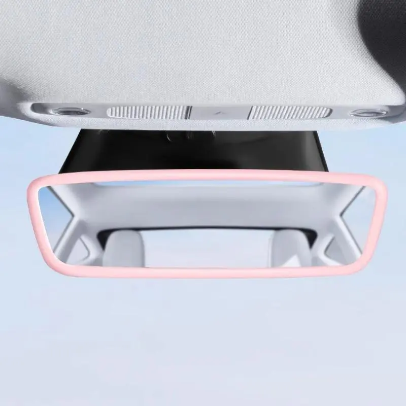 Car Interior Rearview Mirror Silicone Cover, Car Interior Rearview Mirror Protective Frame, Silicone Cover Decoration for Tesla Model 3/Y 8