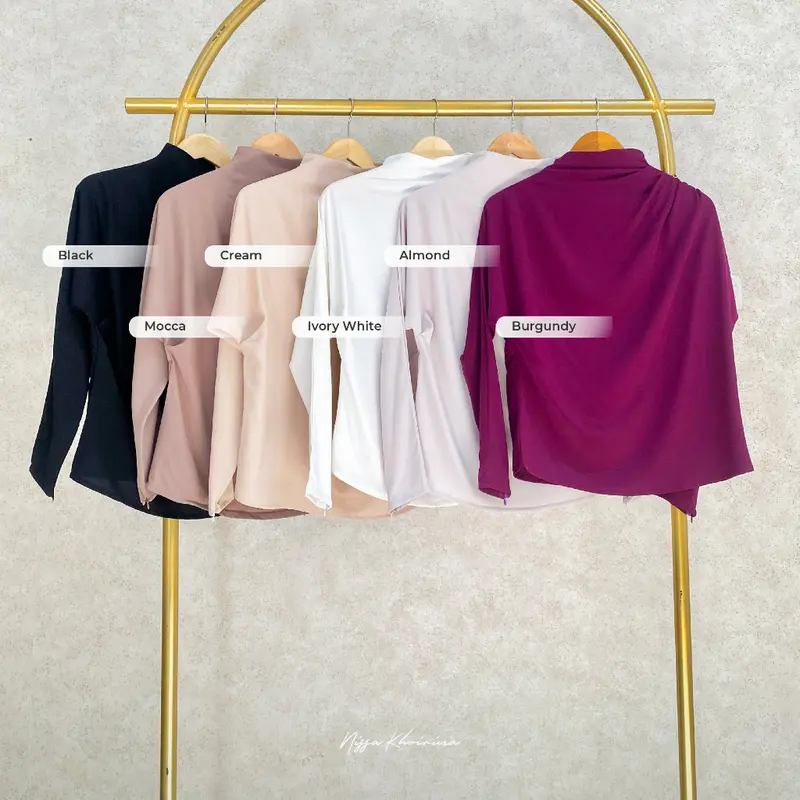 Bynissa-Agni Blouse-Atasan-Blouse-Pleats-Kemeja-Motif-Kancing-Kondangan-Wisuda-Lamaran-Kampus-Hangout -Ootd Hijab-Casual - Elegant - Santai-Remaja - Wanita Baju Muslim  Panjang 6