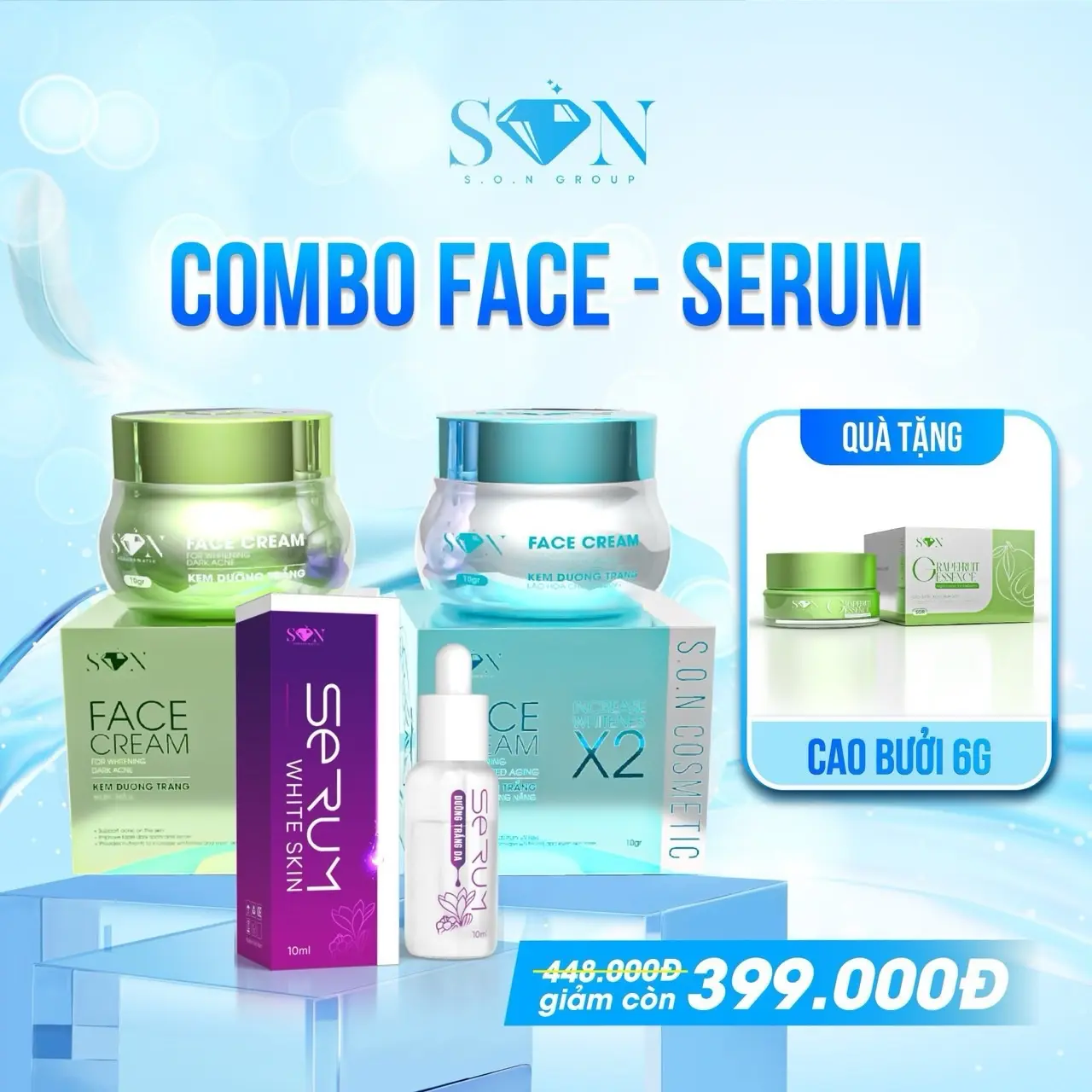 COMBO KEM FACE LÃO HOÁ MỤN THÂM SERUM (Tặng kèm thẻ cào cao bưởi)