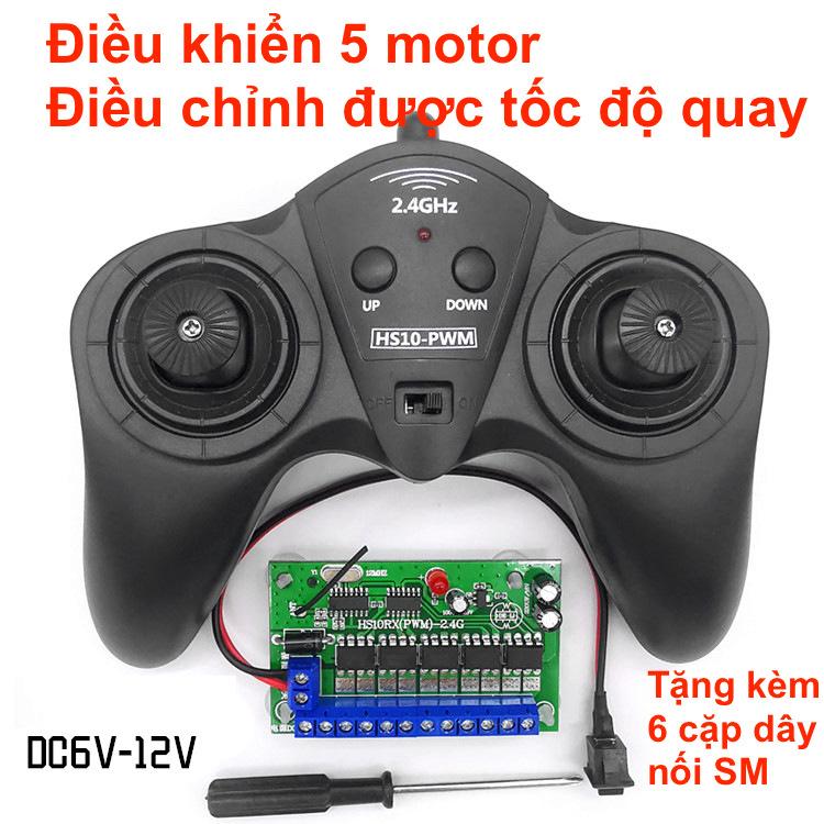 Bộ điều khiển từ xa 5 motor 10 kênh, có điều chỉnh tốc độ dùng chế xe điều khiển từ xa, máy xúc, tàu, thuyền, cano sử dụng sóng 2.4Ghz - chế xe Đồ Chơi