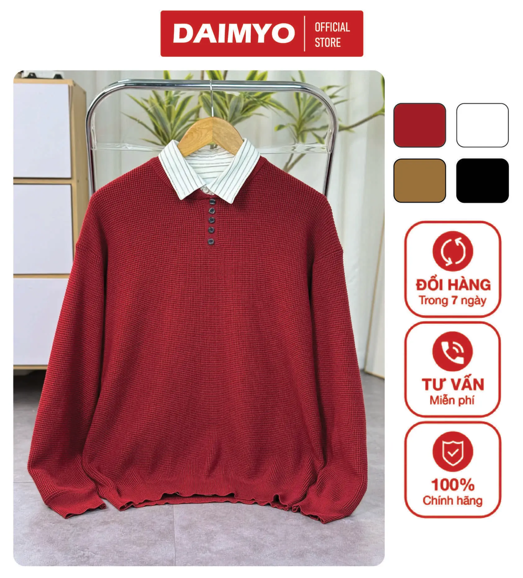 Áo Len Cúc Cổ, Menswear, DAIMYO, Kiểu Dáng Hàn Quốc, Trẻ Trung, Thanh Lịch, Dễ Phối Đồ, Phù Hợp Mọi Lứa Tuổi, Thu Đông