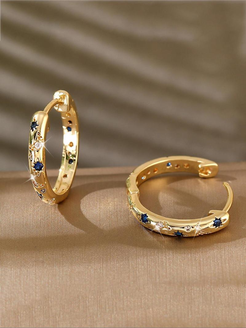 Product Introduction of Vintage Star & Moon Decor Hoop Earrings for Women, Funky Unique Accessories, Fashionable Rhinestone Decorated Earrings, Trendy All-match & Exquisite Jewelry for Birthday Gift 2
