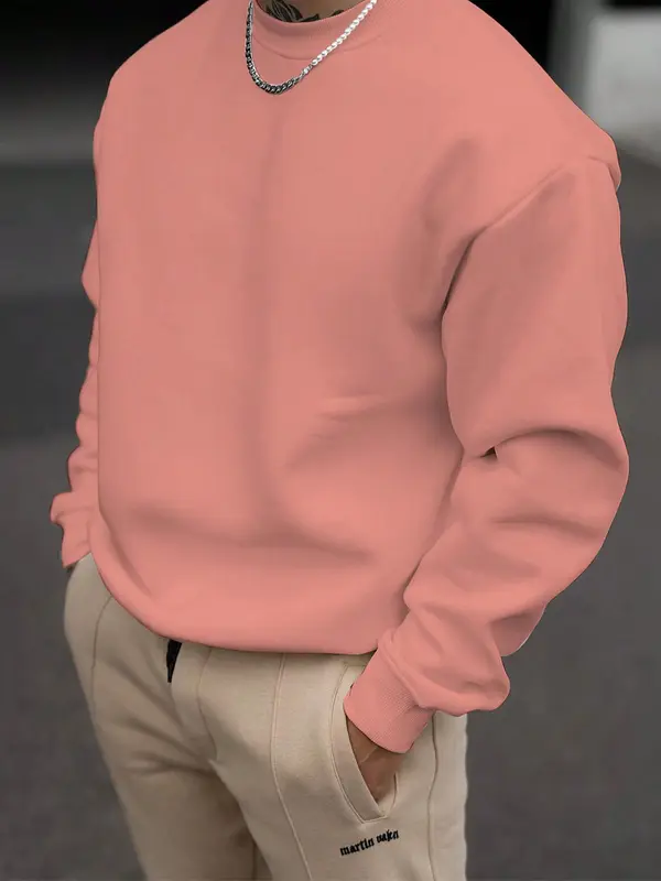Unisex Men's Solid Drop Shoulder Essentials Sweatshirt, Loose Casual Long Sleeve Round Neck Pullover, Men's Clothes, Streetwear, Sweatshirts for Men, Workwear 7