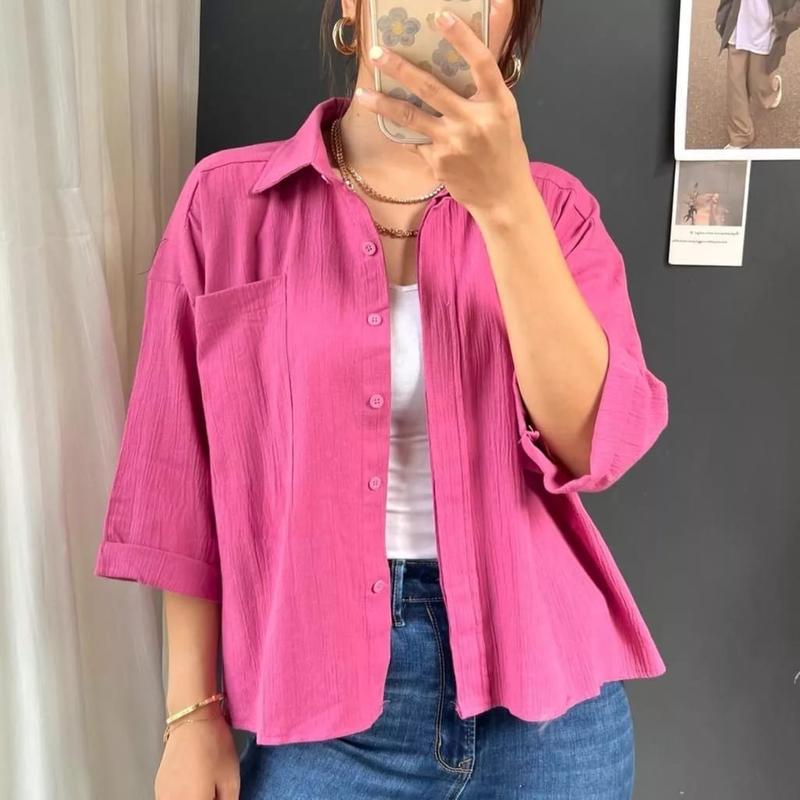 Kemeja Linen Wanita / Atasan Wanita Korean Style / COZIE TOP KEMEJA LINEN /   Blouse Korea Polos 120 Baju Crinkle Kancing Panjang Flowy Mewah 4