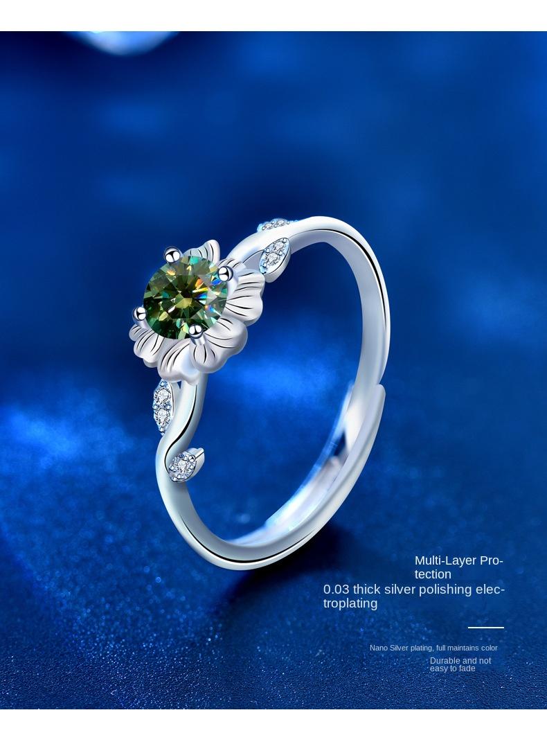 925 Sterling Silver Sunflower Ring with Green Moissanite11