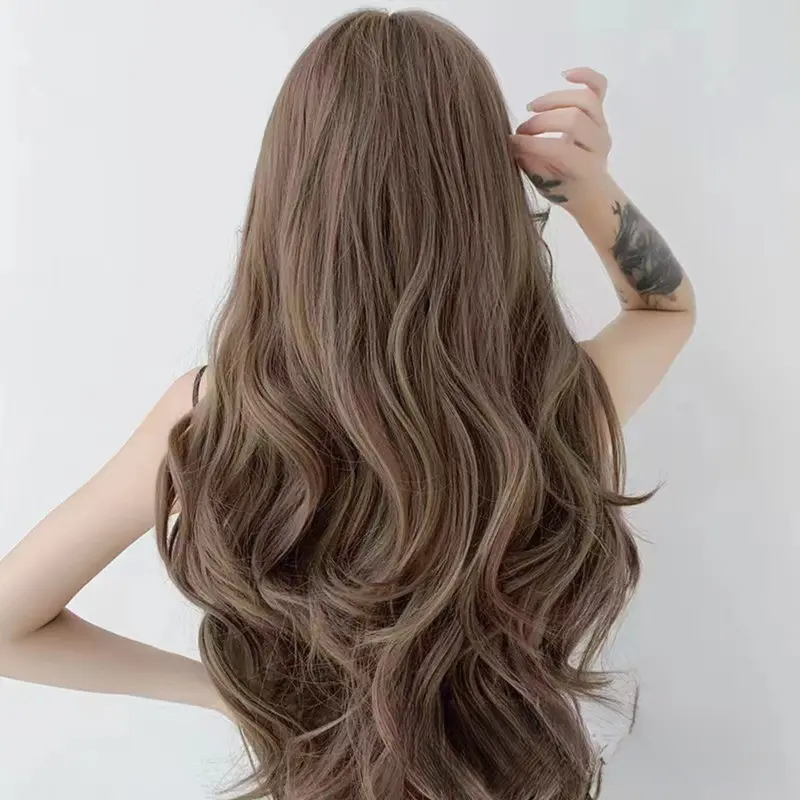 Tóc Giả Nữ, Hàng Mới Về, Tóc Xoăn Dài, Sóng Lớn, Ngôi Giữa, Trông Tự Nhiên, Toàn Bộ Đầu, Làm Bằng Sợi Hóa Học, Kẹp Tóc Mũ Đội Đầu Đầy Đủ, Có Sẵn Trong Hàng Tại Chỗ 1