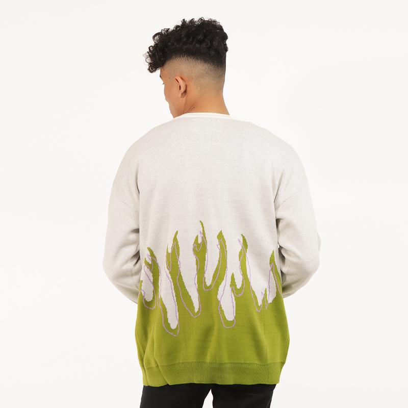 Cosmic Knit Sweater FLAME LINE Knitwear Rajut Pria Katun Kerah Top Panjang Sweatshirt 1