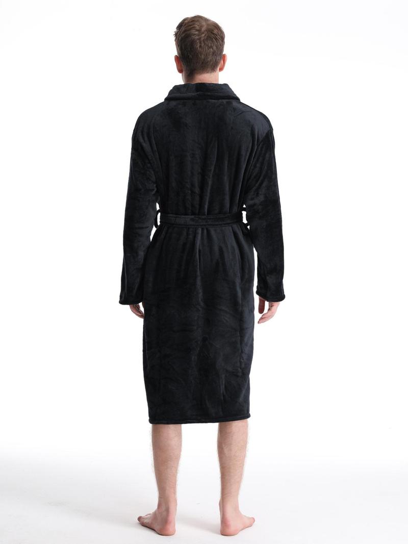 Product Introduction of Men's Plain Long Sleeves Belted Pj Bathrobe Dressing Gown, Men Nightwear, Regular Fit Solid Tie Front Plush Fleece Robe for Home Spa, Cold Weather Gear, Gifts for Him, Cozy Comfort Men Homewear, Men Loungewear 29