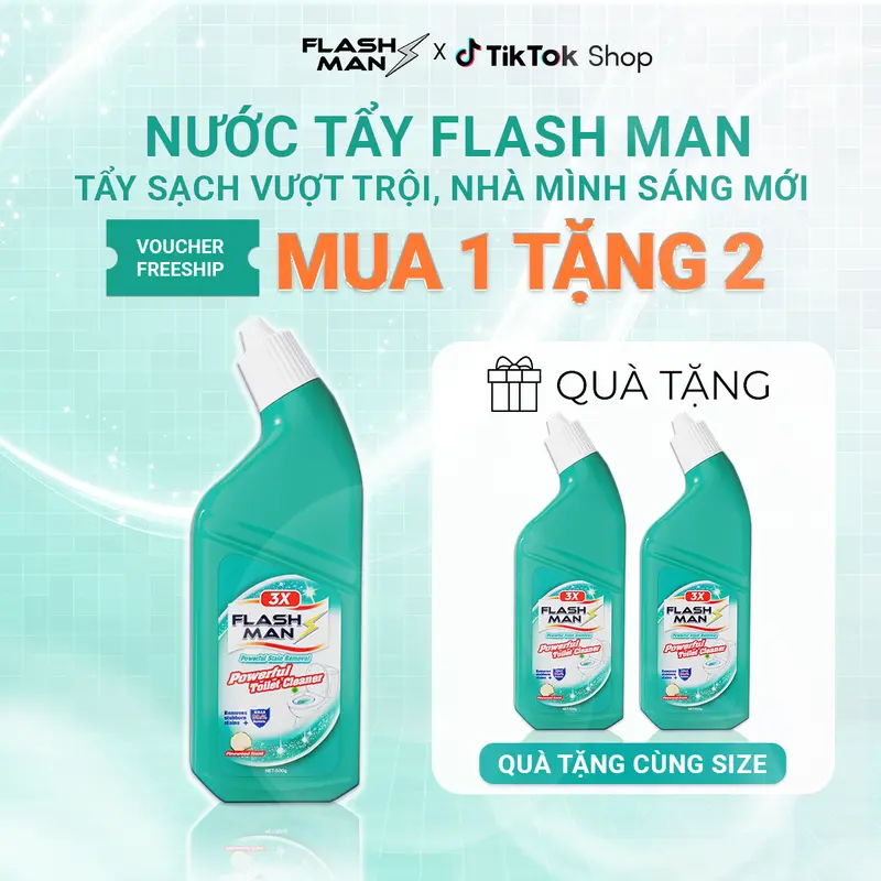 [MUA 1 TẶNG 2] Nước tẩy bồn cầu Flashman - Làm sạch hiệu quả - Diệt khuẩn - Khử mùi khó chịu (500g / 1 chai) 0