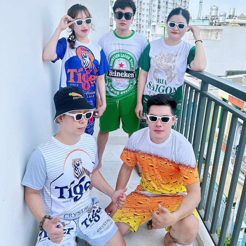 Đồ Bộ Mặc Nhóm Gia Đình Bọt Bia Tiger xanh bạc Saigon Heineken ,HANOI ,SITING NATRA ,HUDA đủ size 10-100kg Phù hợp cả nam nữ unisex Chất thun lạnh In 3D không phai