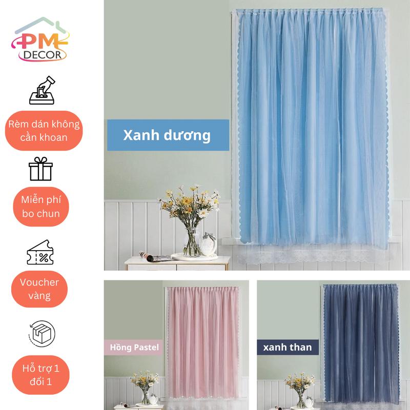 Rèm Cửa 2 Trong 1 Trơn PM DECOR Kết Hợp Dán và Treo Rèm Cửa Sổ Dính Siêu Chắc 2 Lớp Không Cần Khoan Tường Tiện Dụng. No2