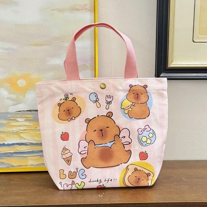 Túi Bucket Vải Bố Capybara, Năm 2025, Thích Hợp Cho Sinh Nhật Bé Gái, Túi Ăn Trưa, Túi Cầm Tay Nhỏ Túi Tote Cầm Tay Dễ Thương, Kapibala, Được Xếp Hạng 93% Tích Cực 6