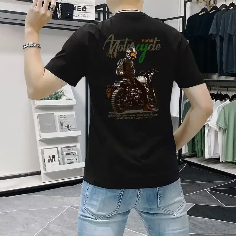 Korean Style Short Sleeve White Base 23 Summer American Trend Loose Fit All-Cotton Versatile Short Sleeve Round Neck T-Shirt T1001 P25 Control 38 Unisex Clothing