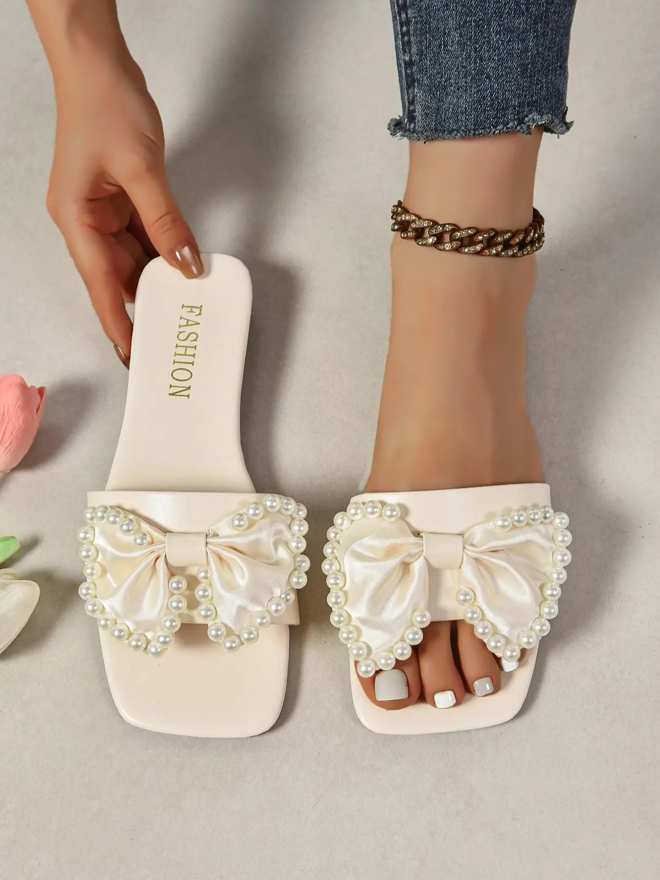 Women's Fashionable Bowknot Design Slide Sandals, Casual Comfortable Flat Sandals for Summer, Lightweight Breathable Shoes for Daily Wear, Girl