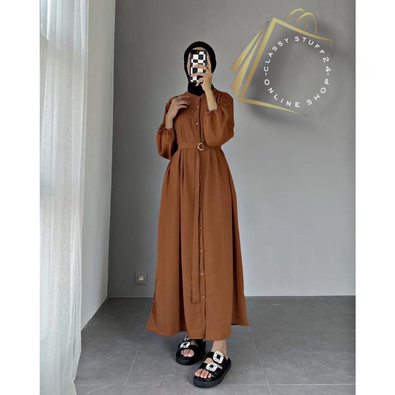 ( BAYAR DI TEMPAT) KAYLA DRES CRINKLE AIRFLOW GAMIS POLOS BUSUI TERBARU Kain Kancing Muslim Dress Wanita 2
