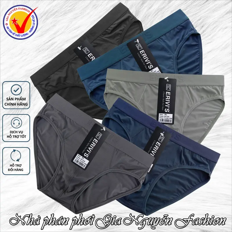 Combo 5 quần lót nam, lưới thun lạnh thông hơi, hàng Erivis Việt Nam, chất lượng cao 0