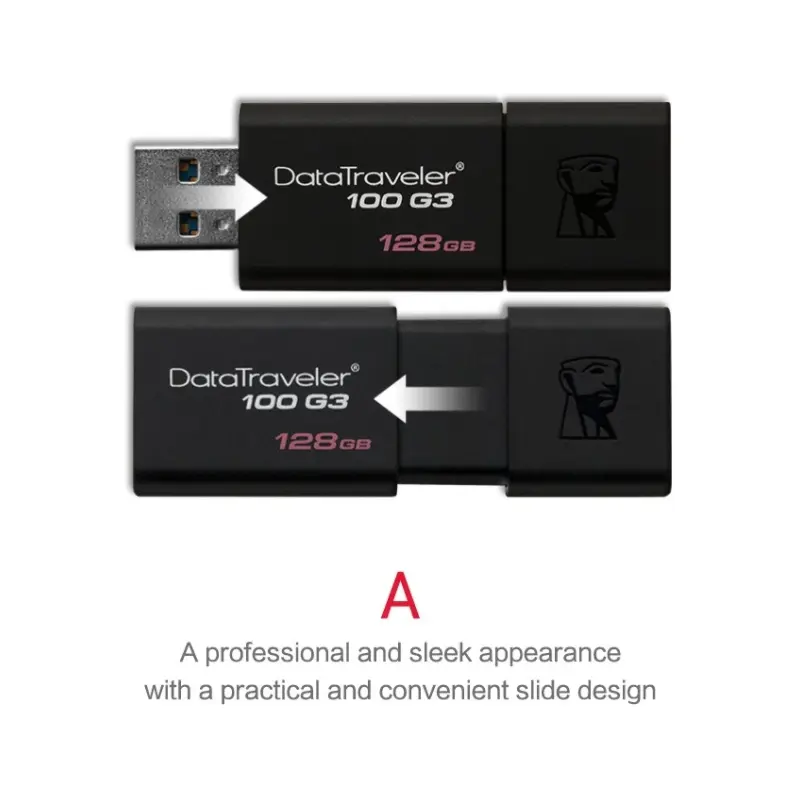 Ổ đĩa USB DataTraveler 100 G3, Kingston, có các dung lượng 8gb, 16gb, 32gb, 64gb, Nhanh, Không thấm nước, Ổ đĩa bộ nhớ, Ổ đĩa nhanh USB 3.0, Có sẵn trong 128gb / 256GB 2