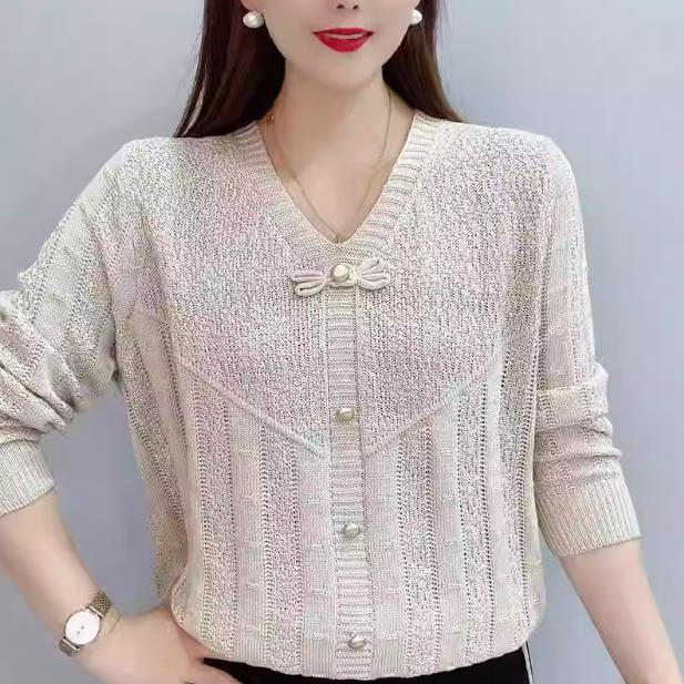 Product Introduction of Áo Lớp Nền Thời Trang Cổ Chữ V, Thiết Kế Đơn Giản Và Dễ Phối Đồ Áo Len ngắn Tay Dáng Rộng Ngoại Cỡ Áo Len Dệt Kim khoét Bộ Sưu Tập Đầu Thu Nóng Bỏng, Năm 2024 Nữ Top 4