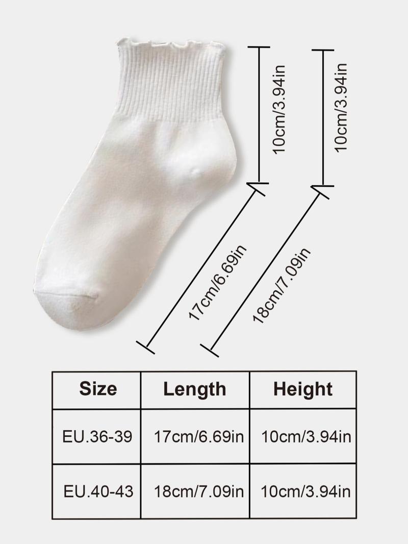 Product Introduction of Women's 6 Pairs Lettuce Trim Crew Socks, Dresssocks, Casual Solid Moisture Wicking Mid-calf Socks, Socks for Women, Soft Comfy Breathable Socks for Spring & Fall Daily Wear, Workwear for Women 1
