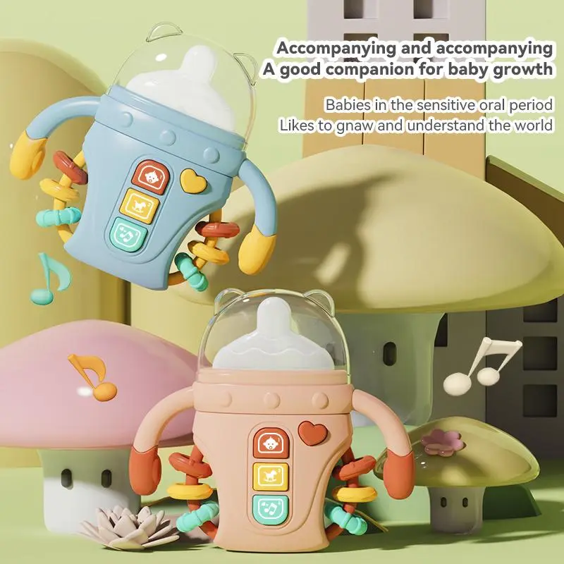 Baby Bottle Shaped Rattle Toy, 1 Count Cute Cartoon Baby Bottle Teether Toy, Music Bottle Rattle Toy, Baby Sound Toy, Birthday Gift 2