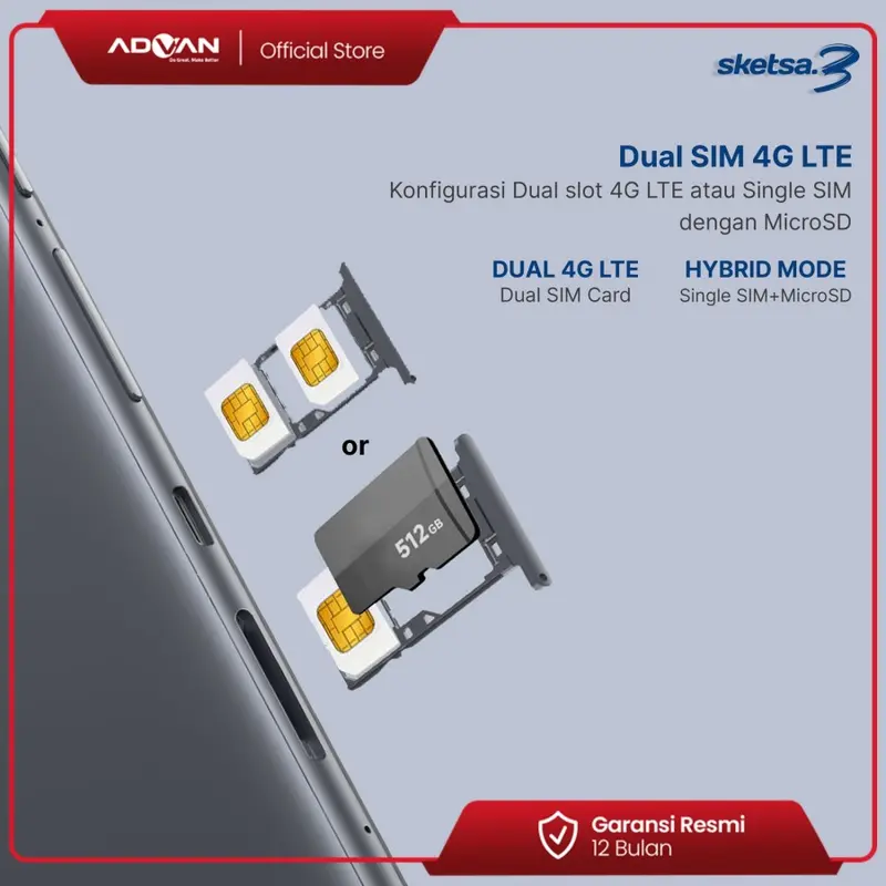 [Exclusive Steven Stenly] (FREE KEYBOARD + STYLUS PEN) ADVAN Tablet Sketsa 3 6GB/128GB 10.1” Inci HD IPS Dual SIM Card 4G LTE WiFi Bluetooth Tiger T606 Android 6