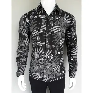 KEMEJA BATIK LENGAN PANJANG BATIK PRIA DEWASA MOTIF MANGGAR ABU