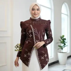 MILASTORE Batik Atasan Lengan Panjang Wanita Modern Puffy Resleting Belakang Motif ETNIK Bahan Katun Polymikro Nyaman Ukuran M-XXL Desain Elegan & Klasik