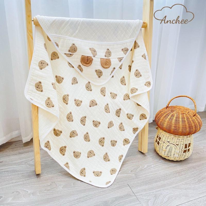 Ủ Choàng Xô Hàn Muslin Trần Bông Thu Đông Cao Cấp Anchee Cho Bé Sơ Sinh size 75*75cm
