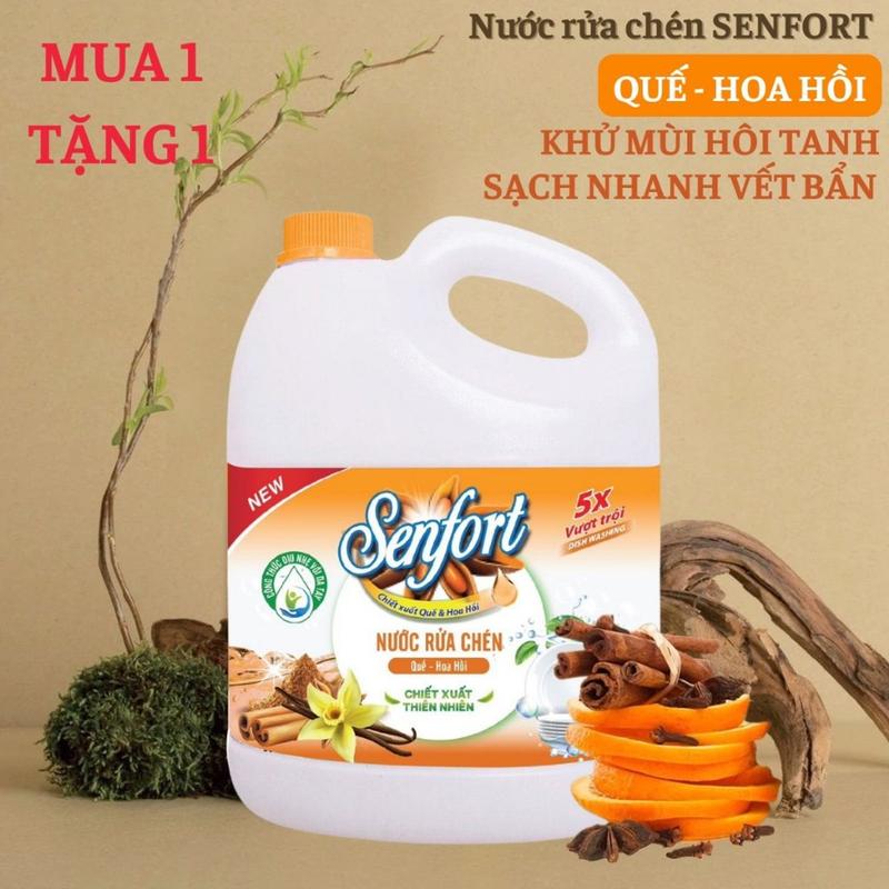 (MUA 1 TẶNG 1) Nước rửa chén SENFORT chiết xuất thảo dược thiên nhiên hương Quế - Hoa Hồi - 3600ml 1
