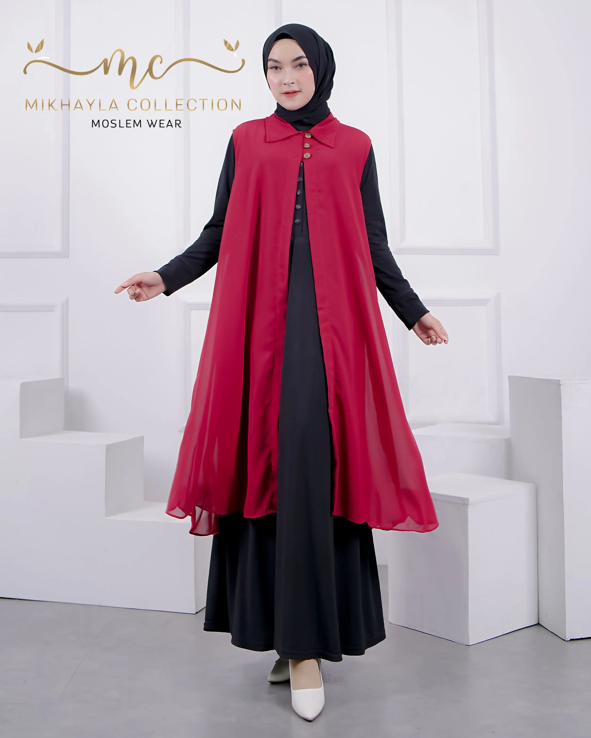 Carissa Long Outer by Mikhayla.Collection Casual Fashion Ceruty Kancing Muslim Wanita Cardigan Panjang Kardigan Kondangan