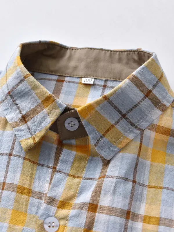 Toddler Boy's Plaid Print Button Shirt, Casual Short Sleeve Collar Shirt for Summer, Kids Clothes for Daily Wear 2