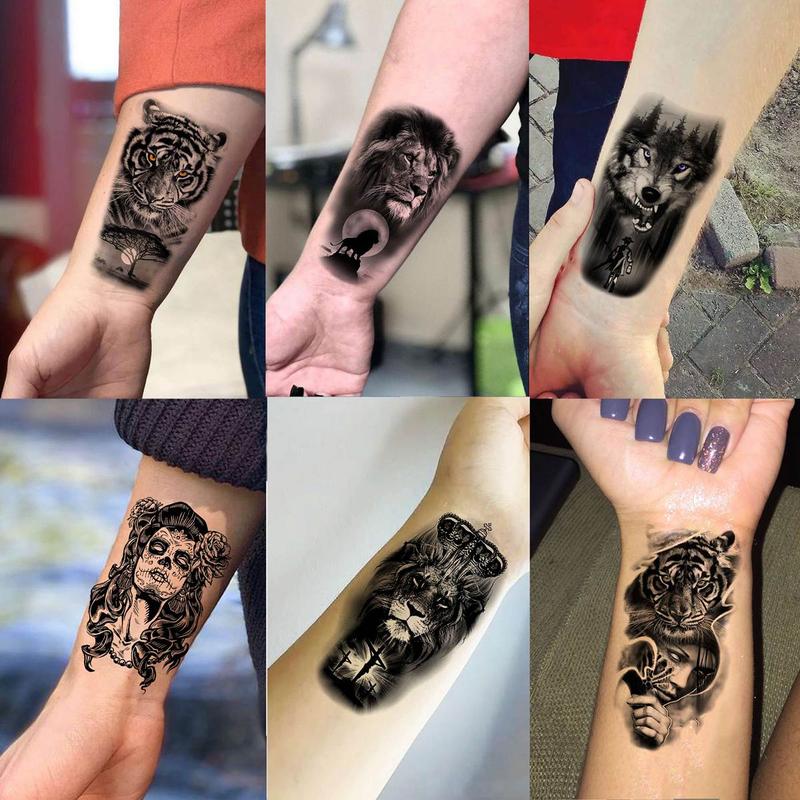 Animal Pattern Temporary Tattoo Sticker, 60pcs/set Fake Tattoo Sticker, Body Art Sticker for Women & Men, Realistic Tattoo Sticker for Arms, Neck, Ankle, Legs, Painless Body Art Decoration 3