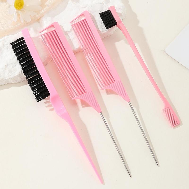 Professional Durable Flexible Hair Comb Set, 4 Counts Rat Tail Combs and Hair Brush, Hair Styling Combs Hair Brushes for Women, Girls, Men, Stylists 0