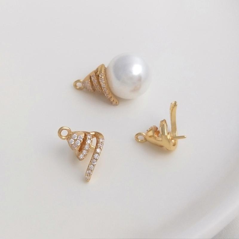 Pendant, Bead Holder, 2 pieces, Wholesale, DIY, 14K, Gold Plated, Color Preserved, Micro Inlaid Zirconium, Half Hole, Crystal, Spiral, Empty Holder, Handmade, YY-88, Adhesive Beads, Accessories 1