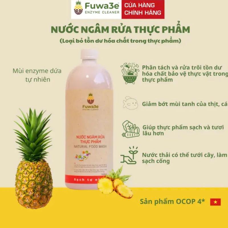 [Mua 4 chai tặng 1 can rửa bát 1,8L]  Nước Ngâm Rửa Thực Phẩm Fuwa3e - Làm Sạch Thực Phẩm Tồn Dư Hóa Chất, Vi Khuẩn (1 CHAI = 1L)
