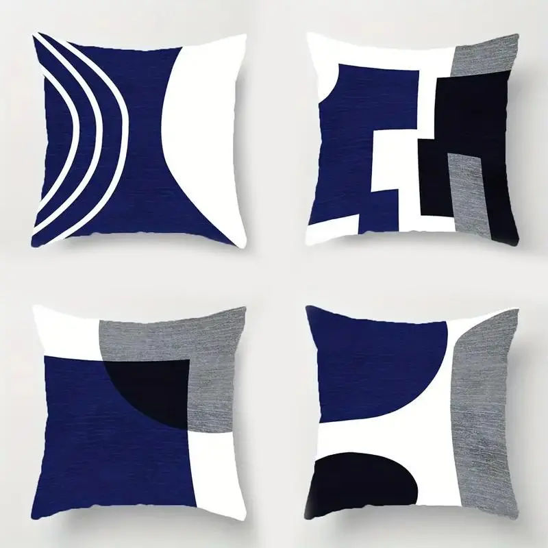 Geometric Pattern Throw Pillow Case, 4pcs/set Modern Cushion Cover without Filler, Square Pillowcase for Home Sofa Bed