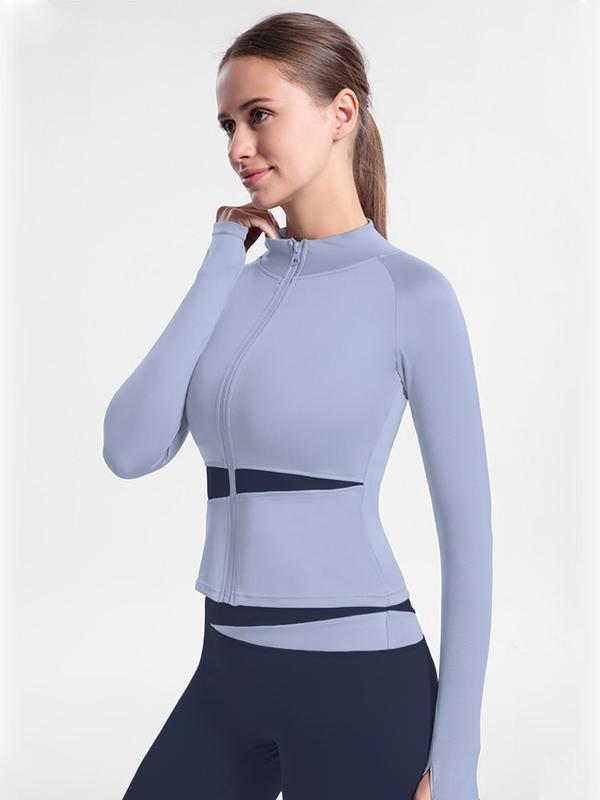 Women's Colorblock Zip Up Raglan Sleeve Sports Jacket, Quick Drying Breathable Stand Collar Sports Outerwear For Gym Workout Running, Ladies Sportswear Clothing For Spring & Fall 6