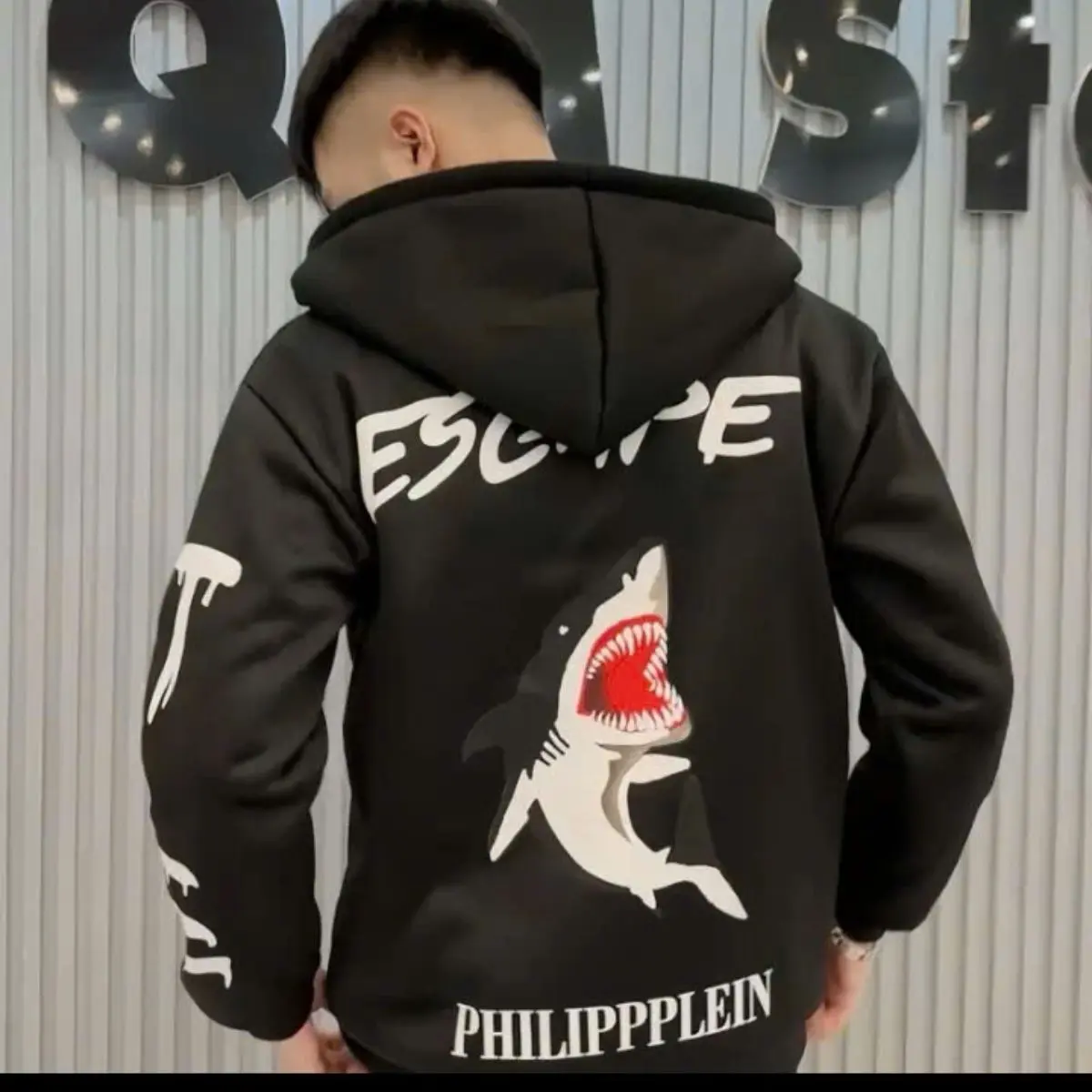 Áo khoác nam nữ in hình cá mập Lo Go sắt nỉ mũ 2 lớp - Menswear Hoodie