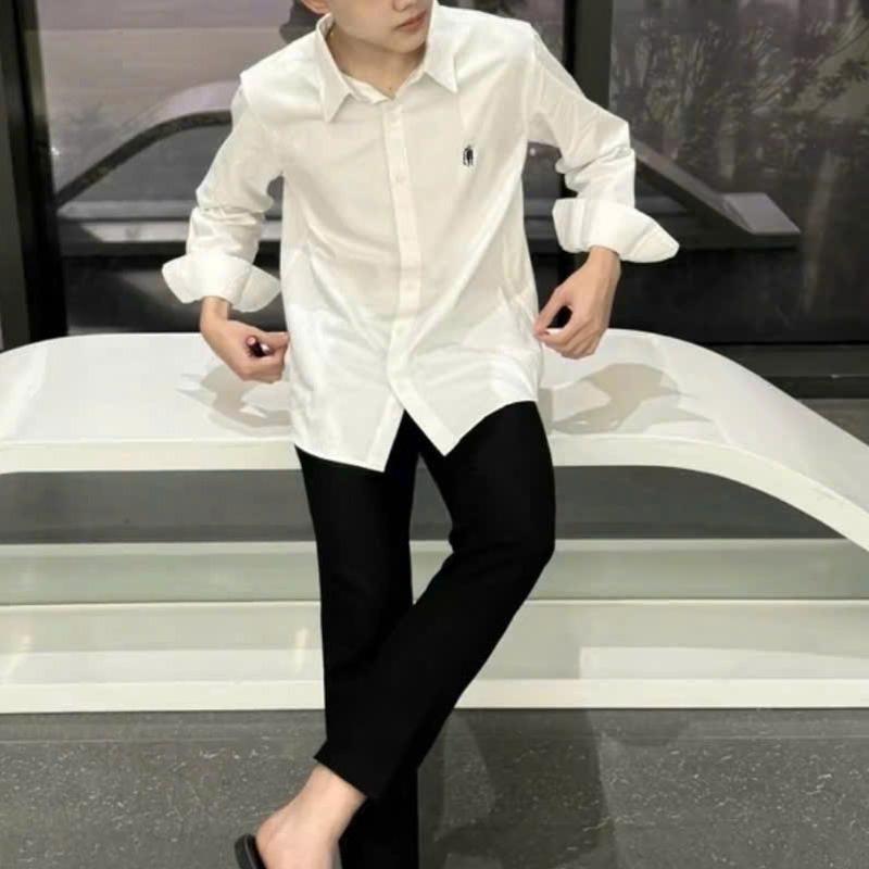 Áo sơ mi nam dài tay thêu logo ngựa chất cotton lụa co giãn thấm hút tốt mẫu hottrend mã 4479 - Menswear, Cổ Tròn