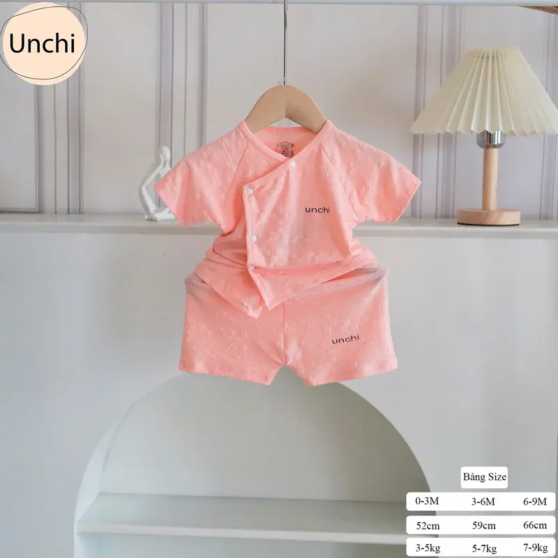 BC14. Bộ sơ sinh cộc tay Unchi vải petit bamboo vân nổi mềm mát cho bé sơ sinh từ 3-8kg (Form nhỏ) 4