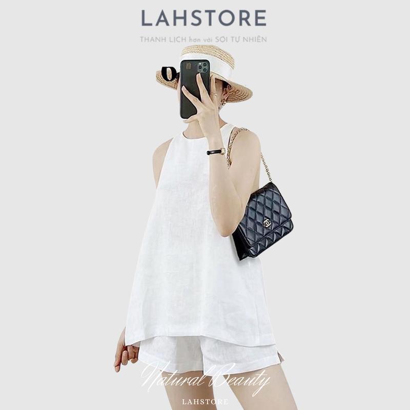 Áo sát nách nữ dáng yếm vải linen tưng Hàn LAHSTORE lưng xẻ sâu, cúc bọc (Trắng) Top 3