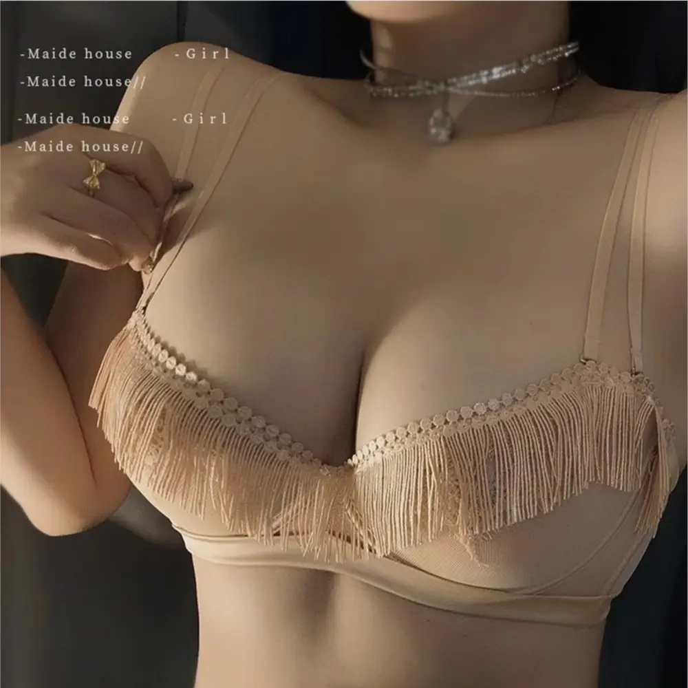 Sexy lace lingerie for women, gathering bra, French ultra-thin transparent hollowed out seductive bra, mesh pure desire, romantic bra, skin tone