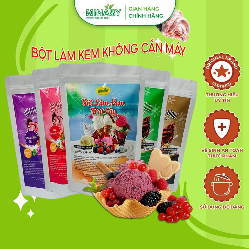 Bột làm kem tươi gia đình Minasy gói 500g Bột làm kem tươi đủ vị không cần máy làm kem trái cây