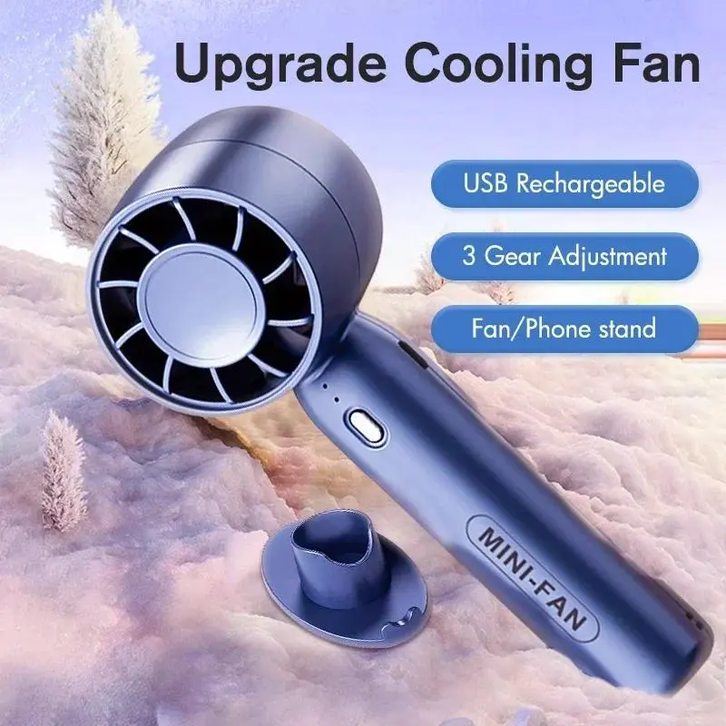 2024 New Turbine Handheld Fan Mini Portable USB Rechargeable Silent Student Desktop Leafless Small Fan