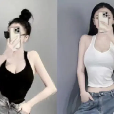 Áo ba lỗ nữ hở lưng cá tính . Áo ba lỗ cổ tim thun gân Top Women Jean Voan Voi Đen Áo thun 7