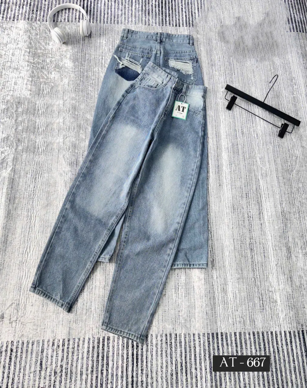 QUẦN baggy rách và trơn basic CẠP CAO KHÔNG CO Dãn   . Jean Nữ